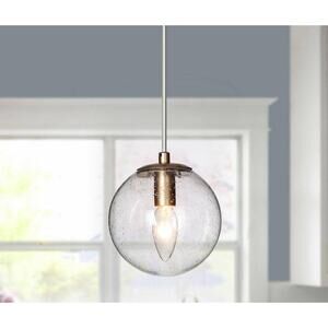 Modern Globe Kitchen Island Pendant Light Gold Round with Seeded Glass Shade